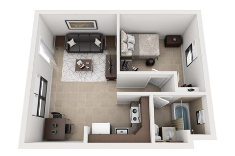 Floor plan for 1 bed, 1 bath, 452 sqft